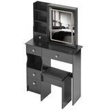 Small Size Left Drawer Desktop Vanity Table Cushioned Stool, Touch Control Sliding LED Mirror, W936P202449