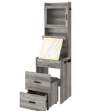 Small Vanity Desk with Mirror and LED Lights, Makeup Table with Charging Station and Storage Shelves 01088516