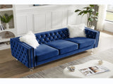 Navy Blue, Three-seater Sofa, Velvet Crystal Buckle Upholstery Sofa, Crystal Feet, Removable 33315078