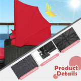 Red Rattan Daybed Lounge W/ Retractable Top Canopy Side Tables Cushions 56967008