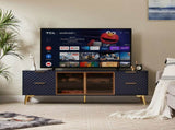 Deluxe Sculpted Modern Fashion Geometric Style TV Stand, Aluminum Frame Tempered Glass Door 4 Drawer W1162P294820