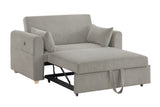 Marielle 55"W Gray Corduroy Convertible Sleeper Loveseat with USB Ports, Magazine Pockets, and B061P305697