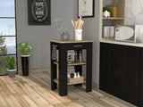 ZNTS Rockaway 1-Drawer 2-Shelf Kitchen Island Black Wengue and Light Oak B06280028