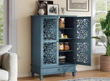 Rustic 55'' Tall Storage Cabinet with Drawer, Decorative 2-Door Carved Wood Accent Cabinet with W1445P376552