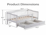Painted Wooden Children's Bed with Vertical-Slat Railings and 2 Storage Drawers Pine Wood Bedside 20163269