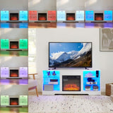 TV Stand Electric Fireplace TV Stand Glass Shelves, 3D Fireplace TV Stand LED Lights Wood 56937921