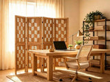 4 Panel Paulownia Wood Folding Room Divider with Wave Cutout Pattern, Double-Side 180&deg Hinges 10815504