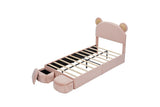 Twin Size Upholstered Platform Bed Frame with Cartoon Bear Ears Shaped Headboard for Kids Teens W3004P230681