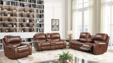 Achern Brown Leather-Air Nailhead Manual Reclining 3-Piece Sofa Set T2574P198808