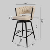 26" Bar Chair Soft cloth Woven Bar Stool Set of 2,Black legs Barstools No Adjustable Kitchen Island 55250138