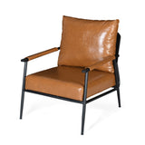 Mid-Century Modern Accent Chair with Brown Faux Leather Upholstery, Padded High Backrest, Metal N767P203868B