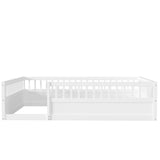 ZNTS Full Floor Bed Frame with Fence, Wood Kids Floor Beds Frame for Bedroom Playroom,White W2593P164750