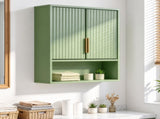 Green MDF Bathroom Wall Cabinet with Melamine Finish, Double Doors, 3 Shelves, and Slatted Design 39360107