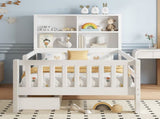Twin Platform Bed with Chalkboard,Solid Wood Platform Bed with Storage Drawers and Shelves,Childlike W1580P362704