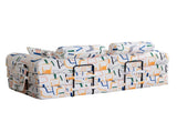 Abstract Line Printed Convertible Sleeper Sofa Bed High Density Compressed Sponge Foldable T6623P600687