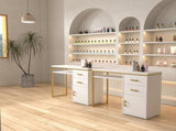 White particleboard and iron pipe, 97*35*78cm, 2 drawers and 1 door, computer desk, suitable for 09186500