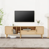 ZNTS Rattan TV Stand with 2 Cabinets & 2 Open Shelves, Rattan-inspired Media Console Table for TVs up to WF324250AAP