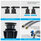 Matte Black Widespread Bathroom Faucet, Waterfall Bathroom Faucets for Sink 3 Hole, 2-Handles Modern T3177P277508