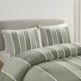3 Piece Striped Cotton Comforter Set Sage King/Cal King B035P268142