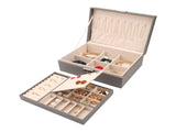2 Layer Jewelry Box PU Leather Jewelry Organizer Case Storage with Drawer Grey 14040402