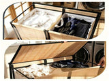 Compact Rolling Bamboo Laundry Hamper with Lid, 2 Sorting Compartments Removable Oxford Liner Bags 81509674