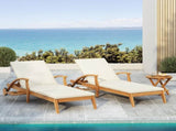 CHAISE LOUNGE WITH WHEEL - ACACIA WOOD RECLINER FOR PATIO/GARDEN, WITH 2INCH WHITE CUSHION, N770P261514T