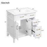 30" Bathroom Vanity with Ceramic Sink, Modern Storage Cabinet with Soft-Close Doors, Deep Drawer & N729P276610K
