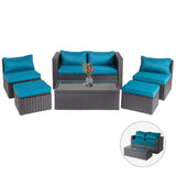 2pcs armless sofa 2pcs footstool 1pcs double sofa 1pcs coffee table with storage black rattan 65593087