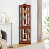 Corner Curio Cabinet with Lights, Adjustable Tempered Glass Shelves, Mirrored Back, Display W1693P171662