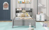 ZNTS Wood Twin Size Platform Bed with Built-in LED Light, Storage Headboard and Guardrail, Antique Grey WF308150AAE