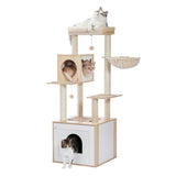 ZNTS 56.7" Cat Tree with Litter Box , for Indoor Cats with Storage Cabinet and Cozy Cat Condo, Sisal 05599943