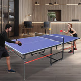 8ft Blue Mid-Size Table Tennis Table Foldable & Portable Ping Pong Table Set for Indoor Games with W1408P324620