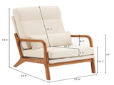 High Back Solid Wood Armrest Backrest Iron Frame Linen Indoor Leisure 23435741