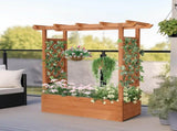 43.5*17.5*44.5 In Fir With Arched Lattice Raised Garden Bed Wooden Planting Frame Teak Color 39513939