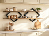 Black Rustic Brown 2Tier Floating Wall Set of 2, Diamond Metal Frame Wall Mounted Storage 16827488