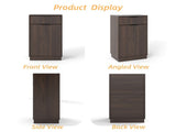 10-Gallon Woodgrain Tilt-Out Trash Can Cabinet Wooden Garbage Recycling Cabinet with Wave-Textured 46943397