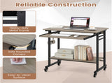 Gray Mobile Computer Desk with Keyboard Tray & Storage Shelf, 360&deg Lockable Casters for Home 68559774