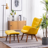 ZNTS Leiria Contemporary Silky Velvet Tufted Accent Chair with Ottoman, Yellow T2574P164275