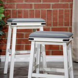 24" Counter Stool, Antique White Finish, Black Leather Seat B04660622