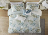 6 Piece Oversized Cotton Comforter Set with Throw Pillow Blue Full B035128765