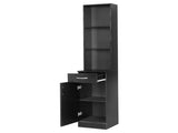 MDF With Triamine One Door One Drawer Three Compartments High Cabinet Bathroom Wall Cabinet Black 01749391