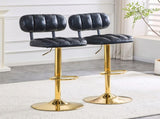 Set of 2 Modern Bar Stools with Adjustable Height, Black PU Leather Upholstered Stools with Gold W3875P378577