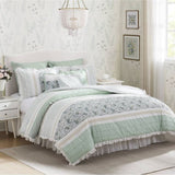 9 Piece Cotton Percale Comforter Set Aqua Queen B03596964