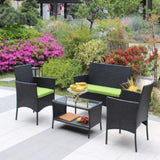 ZNTS 4 PC Rattan Patio Furniture Set Outdoor Patio Cushioned Seat Wicker Sofa W20985038