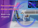 Full Size Metal Loft Bed with Built-in Desk & LED Light Strip, White Loft Bed Frame with Safety W1935P463341