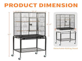 53" Large Flight Bird Cage with Rolling Stand & Storage Shelf for Parrots Lovebird Cockatiel 64100924