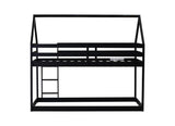 Twin over Twin Rubber Wood Floor Bunk Bed, with ladder,Guardrails,House-Shaped-Bunk Bed, Black W504P206865