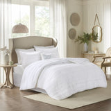 5 Piece Microfiber Ruffled Comforter Set White Queen B03596865