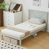 Twin Size Solid Wood Platform Bed Frame with Headboard Gray Wash 79929516
