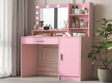 Vanity Desk with Mirror & Light, Large Drawer Three Level Storage Dresser, 3 Lighting Modes W2386P233036